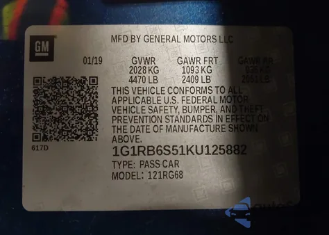 2019 Chevrolet Volt Premier z USA, uszkodzony, nr VIN 1G1RB6S51KU125882